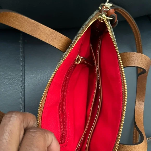 AUTHENTIC Dooney & Bourke Brown and Hunter Green Monogram Satchel - Picture 12 of 13